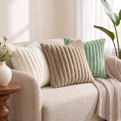 Fall Faux Fur Throw Pillow Covers 22x22 Set of 2 Cream White (Cream White / 22" x 22" (Pack of 2))