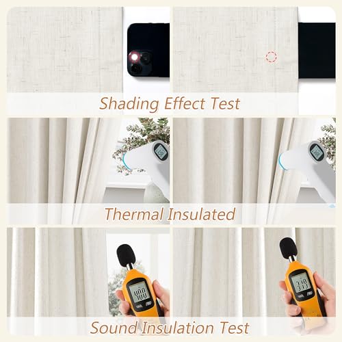 100% Blackout Linen Curtains for Bedroom 94 Inches Long Natural Cream Black Out Curtain Back Tab Thermal Insulated Room Darkening Window Drapes for Living Room 2 Panels Beige Ivory 52x94 (Cream / 52"W x 94"L (Pack of 2))
