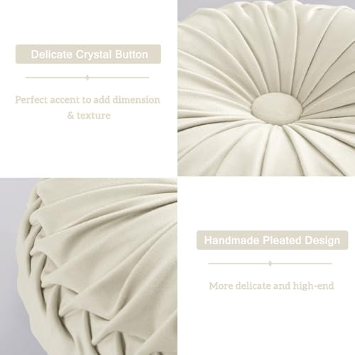 Set of 2 Beige Velvet Decorative Round Pleated Throw Pillows (Beige)