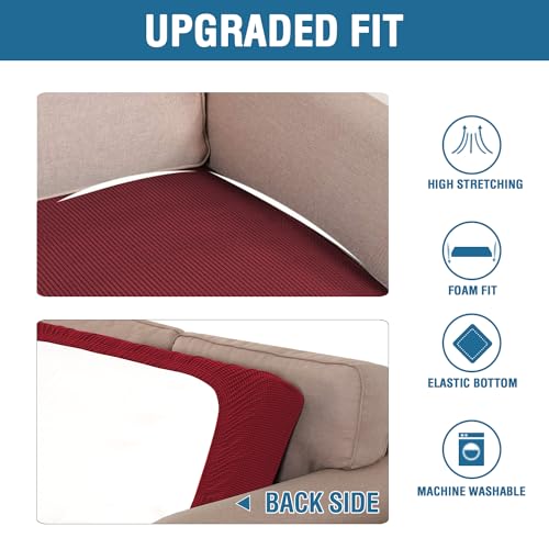 Super Stretch Individual Seat Cushion Covers Sofa Covers Couch Cushion Covers Slipcover Sets Thick Jacquard Textured Twill Fabric (Wine/Burgundy / 1 Cushion Sofa)