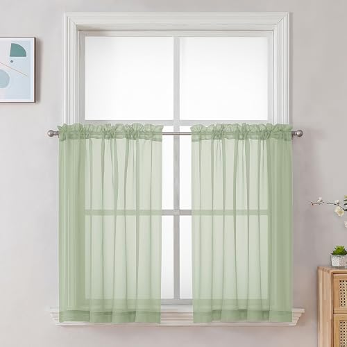 Light Green Sheer Curtains 36 inch Length 2 Panels Set (Light Green / 42"W x 36"L (Pack of 2))