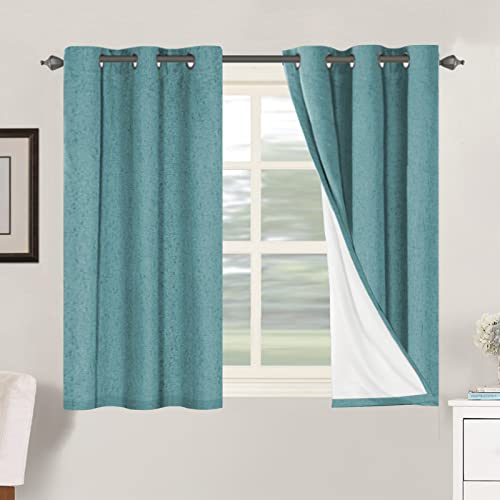 100% Blackout Linen Curtains 45" L 2 Panels Teal (Teal / 42"W x 45"L (Pack of 2))