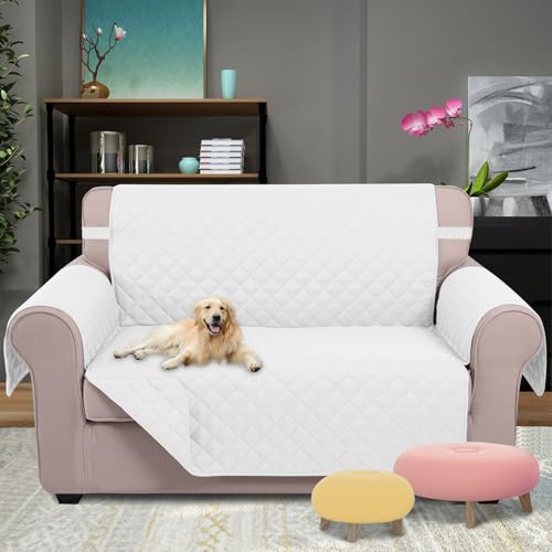 Loveseat Sofa Cover for 2 Cushion Couch (White/White / 54"loveseat-medium)