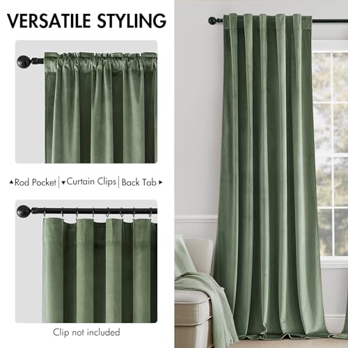Sage Green Velvet Curtains 52x96 inches Luxury Blackout Curtains (Sage Green / 52"W x 96"L (Pack of 2))
