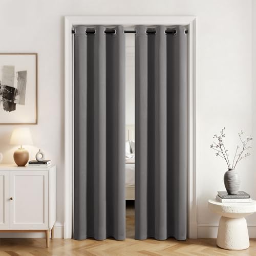 Closet Curtain for Open Closet Without Door Grommet Top 34x80 Inches (Grey / 34"W x 80"L (Pack of 2))