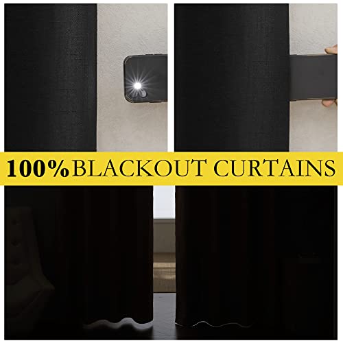 Vintage Open Linen Weave Flax Thermal Black Curtains for Holloween Decoration (52"W x 84"L (Pack of 2) / Black)