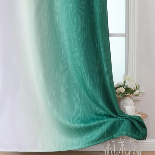 Green and Greyish White Blackout Curtains 42Wx54L 2 Panels (Green and Greyish White / 42"W x 54"L (Pack of 2))
