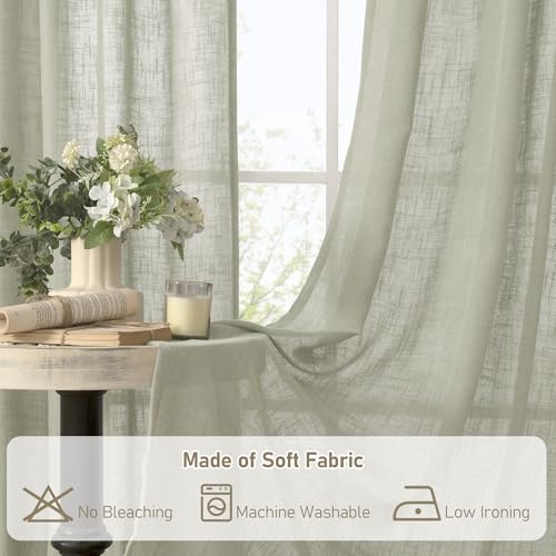 Sage Grey Linen Boho Curtains 68 inch Length 2 Panels (Sage Grey / 52"W x 68"L (Pack of 2))