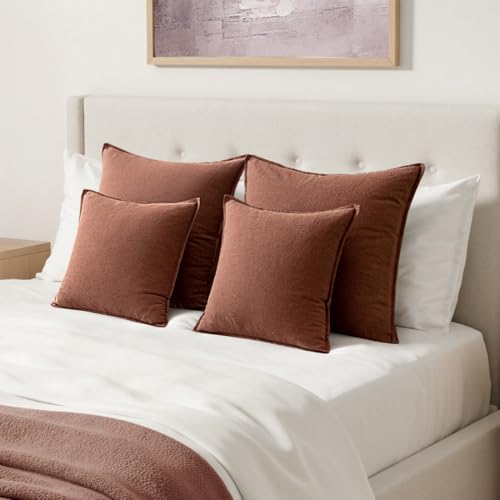 Decorative Linen Euro Sham Pillow Covers 24x24 Rust Red (Rust Red / 24" x 24" (Pack of 2))