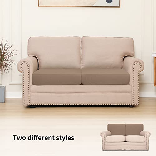 Stretch 2 Pieces Loveseat Couch Cushion Cover for 2 Seat (2-piece / Camel)