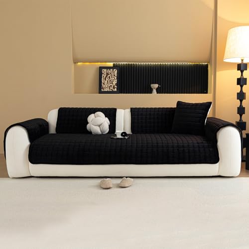Velvet Sectional Couch Cover for 2 (Black / 1PC/35.4"x71"/2-3 Seat & Long "L" Part)