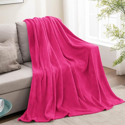 Fleece Blanket Soft Plush Twin Size Blanket Hot Pink 60"x80" (Hot Pink / Twin(60"x80"))