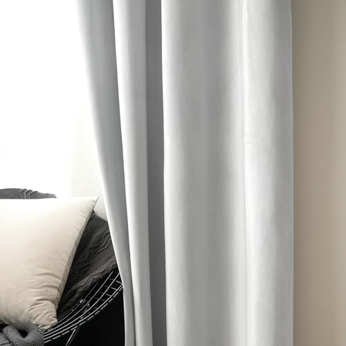 Velvet Curtains Greyish White 52 x 63 Inch Length Set of 2 (Greyish White / 52"W x 63"L (Pack of 2))