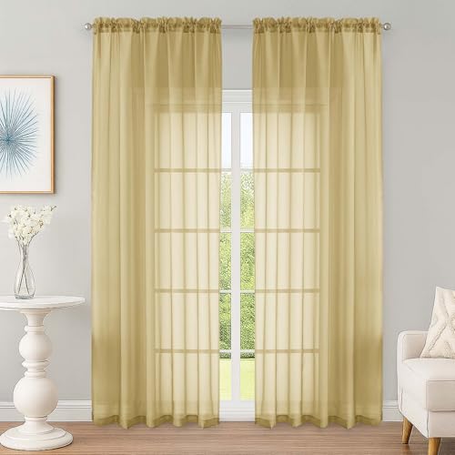 Gold Sheer Curtain 90 Inches Long 2 Panels Set (Gold / 59"W x 90"L (Pack of 2))