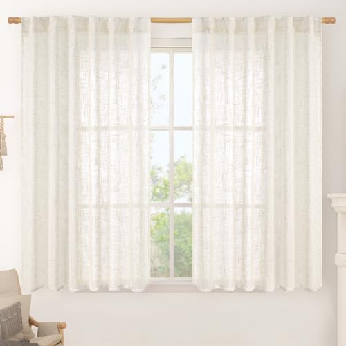 Cream Linen Semi Sheer Curtains 45 Inch for Windows (Cream / 52"W x 45"L (Pack of 2))