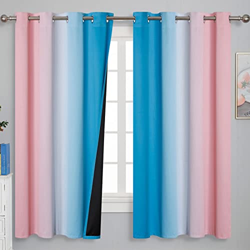 Pink and Blue Ombre Curtains for Bedroom 63 Inch Long (Pink and Blue / 52"W x 63"L (Pack of 2))