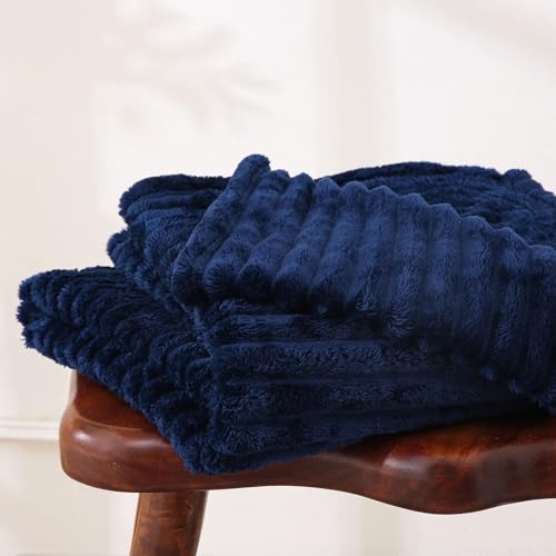 Navy Blue Fleece Throw Blanket 60”×80” for Couch Sofa Livingroom (Navy Blue / 60×80inch)