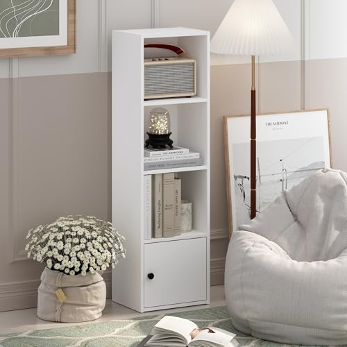 Luder Shelf Bookcase with 1 Door Storage Cabinet (White / 4-Cube with Cabinet)