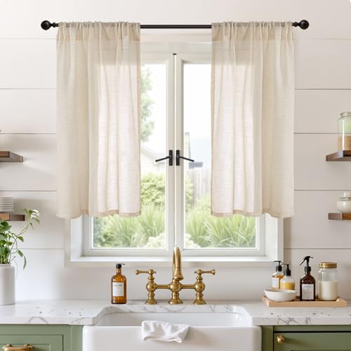 Linen Natural Curtains 40 Inch Length for Short Window (Natural / 30"W x 40"L (Pack of 2))