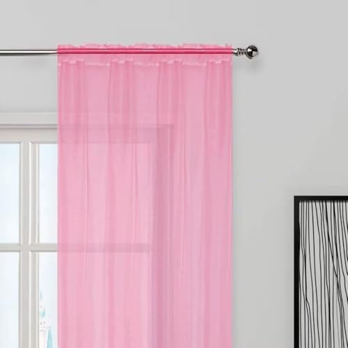 Basic Rod Pocket Sheer Voile Window Curtain Panels Pink 1 Pair 2 Panels 52 Width 84 Inch Long for Kitchen Bedroom Children Living Room Yard（Pink (Pink / 52"W x 84"L (Pack of 2))