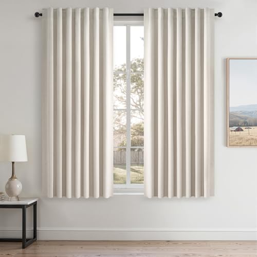 78 Inch Long Linen Blackout Curtains 2 Panels Set for Bedroom Back Tab Rod Pocket Pleated Boho Farmhouse Room Darkening Curtains for Sliding Glass Door (Birch / 52"W x 78"L (Pack of 2))