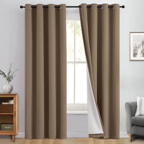 Khaki Blackout Curtains 84 Inches Long for Bedroom 50" Wide 2 Panel (50"W x 84"L (Pack of 2) / Khaki With White Backing)