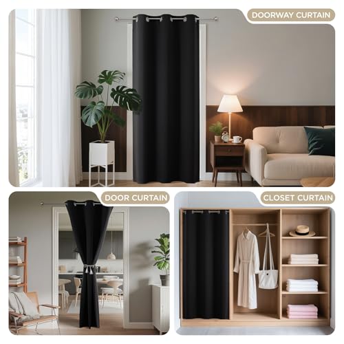 Door Curtain Blackout Curtains for Doorway Privacy Closet Drapes (Black / 52"W x 108"L (Pack of 1))