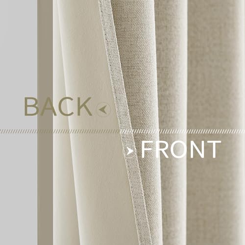 100% Blackout Linen Curtains for Bedroom 52x45 Inches Butter Cream (Butter Cream / 52"W x 45"L (Pack of 2))