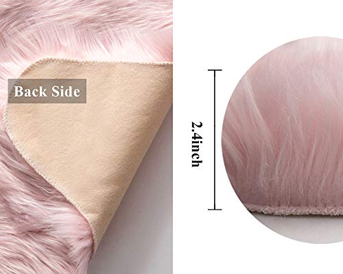 Fluffy Area Rug 2x3 ft Faux Fur Sheepskin Rug for Bedroom Pink (2' x 3' (Sheepskin) / Pink)
