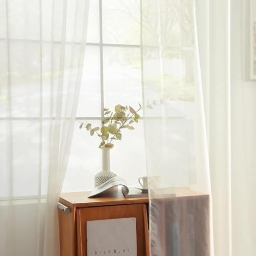 Solid Sheer Rod Pocket Curtain Voile Draperies 2 Panels Ivory Beige Black Grey Coffee 42 Inch Width 72 Inch Long 1 Pair for Kitchen Bedroom Children Living Room Yard (Ivory / 42"W x 72"L (Pack of 2))