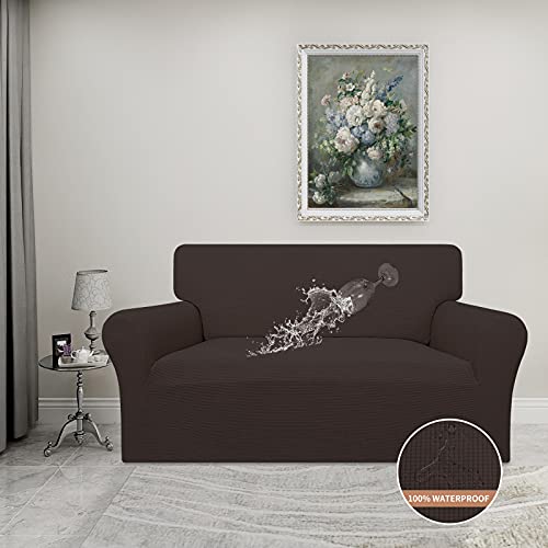 100% Waterproof Loveseat Couch Cover Stretch Jacquard Sofa Cover (Chocolate / Loveseat)