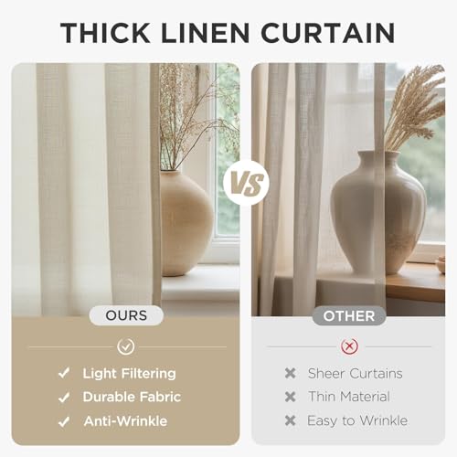 Linen Curtains for Living Room (Ivory on Linen / 52"W x 90"L (Pack of 2))