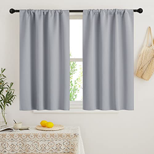 Short Blackout Curtains for Bedroom (Silver Grey / 34"W x 45"L (Pack of 2))