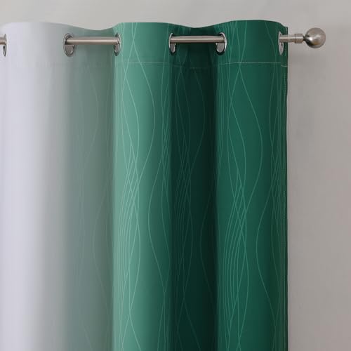 Green and Greyish White Blackout Curtains 42Wx54L 2 Panels (Green and Greyish White / 42"W x 54"L (Pack of 2))