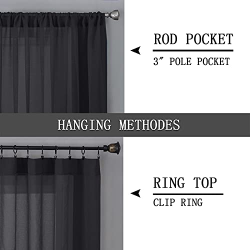 Sheer Curtain Linen Textured Living Room Curtains Sheer Light Filtering Rod Pocket Voile Curtain for Bedroom (54"W x 72"L (Pack of 2) / Black)