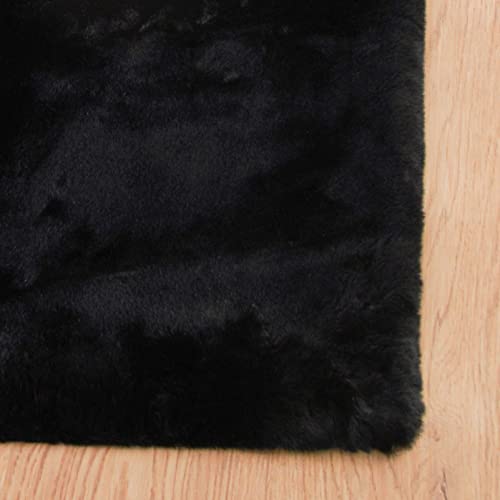 Black Round Area Rug 5ft Washable Faux Fluffy Fur Rug for Bedroom Circle Nursery Rug for Living Room Girl Room Cute Décor (5' (Round) / Black)