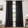 Black Linen Curtains 84 inches Long for Bedroom Back Tab Light Filtering Privacy Semi Sheer Black Curtains Living Room Boho Rustic Farmhouse Cotton Textured Gauze Curtain 2 Panel Set (Black / 52"W x 84"L (Pack of 2))