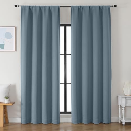 Ava Stone Blue Blackout Curtains for Bedroom 90 Inches Long 2 Panels Set (Stone Blue / 50"W x 90"L (Pack of 2))