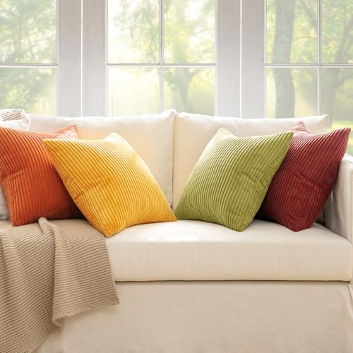 Fall Decorative Throw Pillow Covers Yellow Orange Rust 18x18 (18" x 18" (Pack of 4) / Yellow Orange)