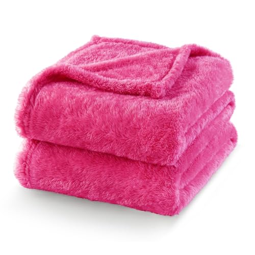 Fuzzy Plush Fleece Bed Blanket Queen Size (Hot Pink / 90x90 IN)