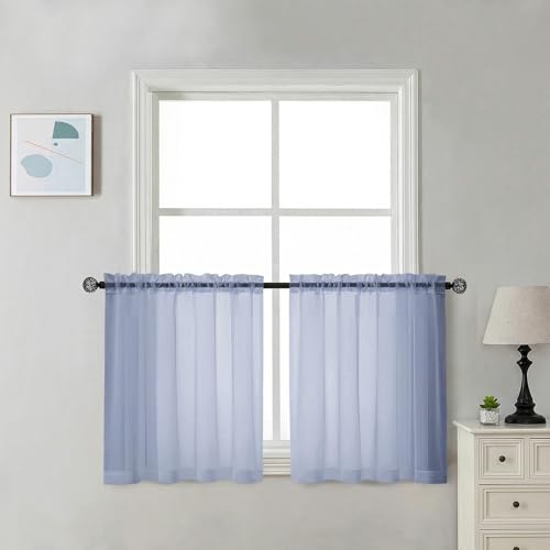 Sheer Curtains 30 inch Length 2 Panels (Denim Blue / 42"W x 30"L (Pack of 2))