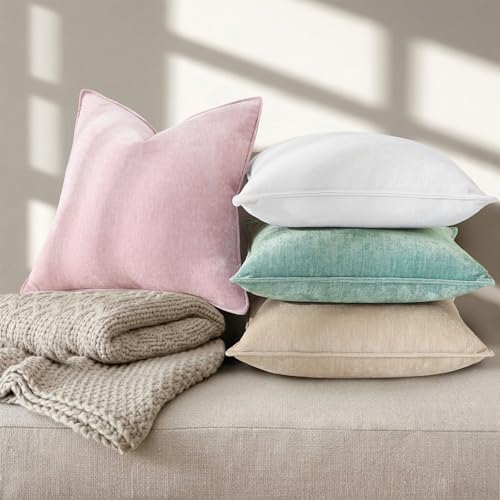 Chenille Cream White Velvet Throw Pillow Covers 20x20 Set of 2 (Cream White / 20" x 20" (Pack of 2))