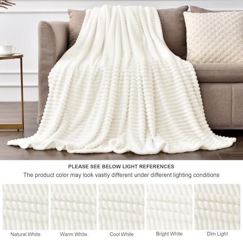 3D Ribbed Jacquard Cream Full Size Blankes for Bed (Cream / Full(84"x90"))