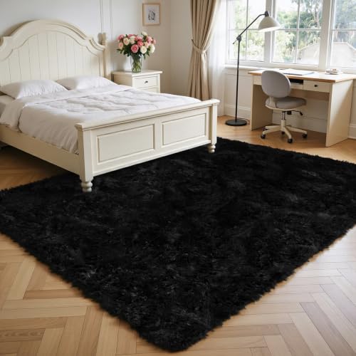 Ultra Soft Fluffy Area Rugs for Bedroom Living Room (Black / 10' x 12' (Rectangular))