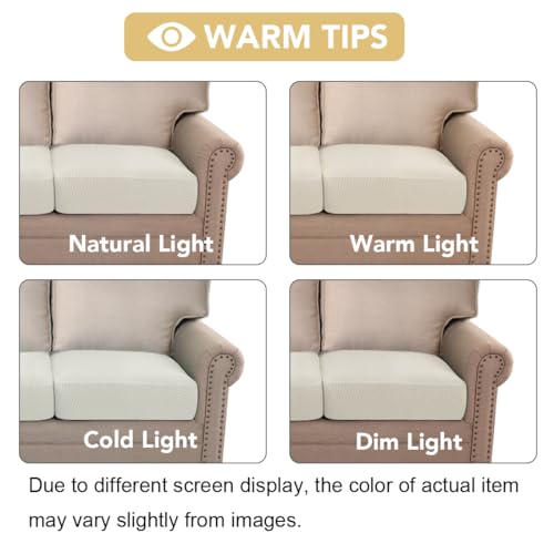 Super Stretch Couch Cushion Covers Sofa Cushion Slipcovers Jacquard Fabric Individual Seat Couch Slipcover Sets for Pets with Elastic Bottom (Ivory)