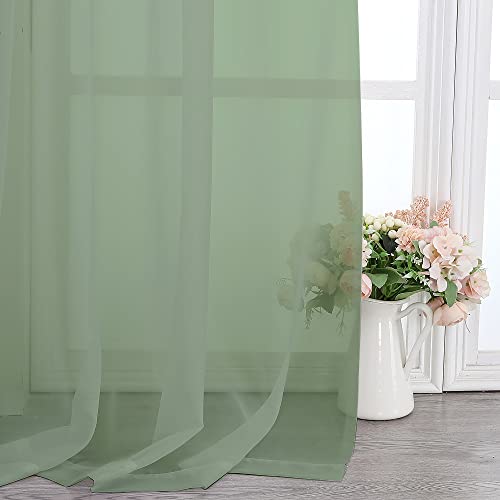 Sage Green Sheer Scarf Valances for Windows 216 Inch Extra Long (Sage Green / 42"W x 216"L (Pack of 2))