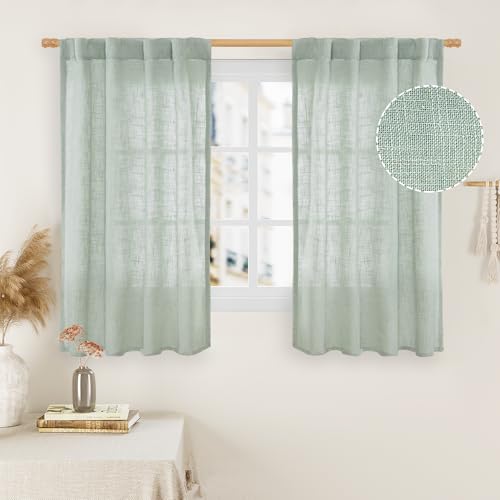 48 Inch Short Window Linen Curtains (Light Sage / 34"W x 48"L (Pack of 2))