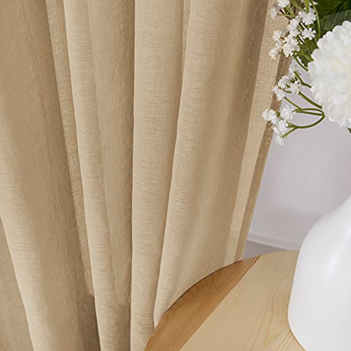 Sheer Curtains Linen Textured Bedroom Curtain Sheers Light Filtering Rod Pocket Voile Curtains for Living Room (54"W x 63"L (Pack of 2) / Beige)