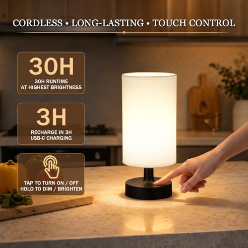 Cordless Table Lamp Rechargeable Small (White - Black / 2 Pack - 10in)