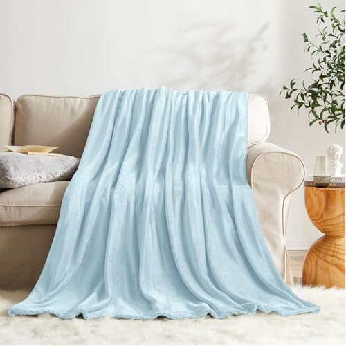 Fleece Blanket Mist Blue Lightweight Super Soft Cozy Fuzzy Bed Blankets Microfiber Factory Shop (Mist Blue / Throw(50"x60"))